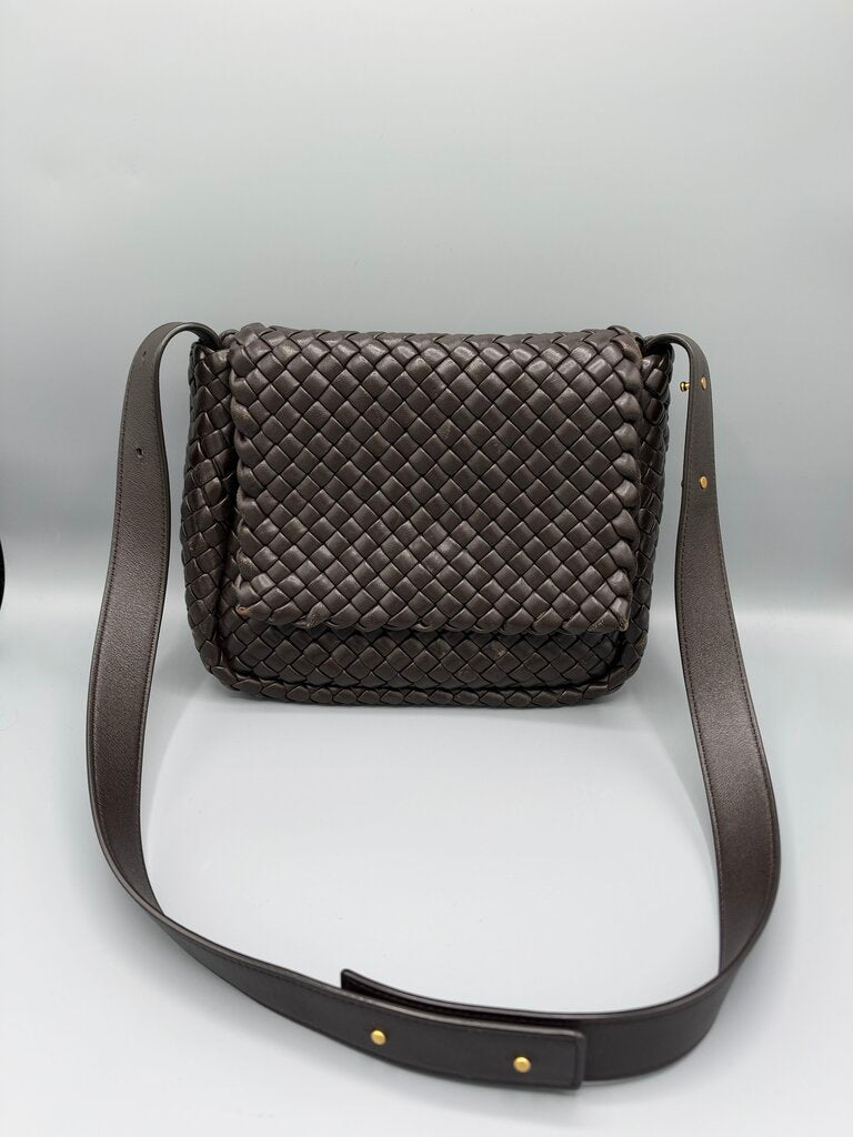 BOTTEGA VENETA, Small Intrecciato Cobble Shoulder Bag, Dark Brown