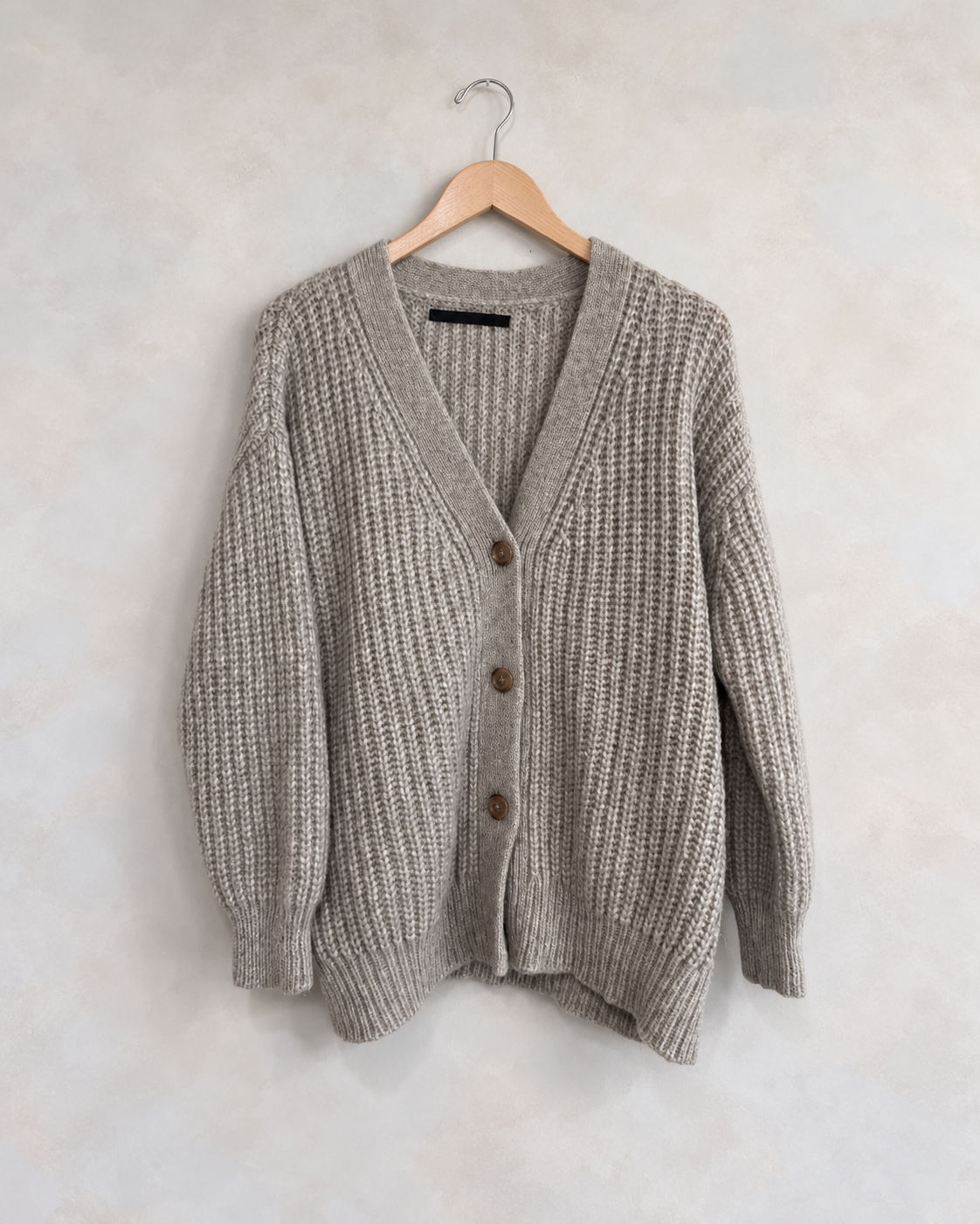JENNI KAYNE, Alpaca Wool Blend Deep V Cardigan, S on a wooden hanger