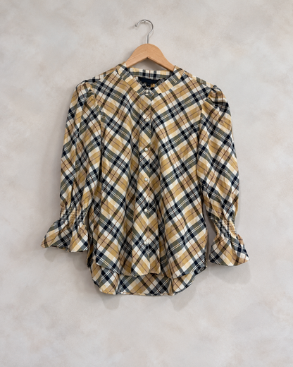 VERONICA BEARD, Three Quarter Sleeve Plaid Ashlyn Blouse, 6 on a wooden hanger