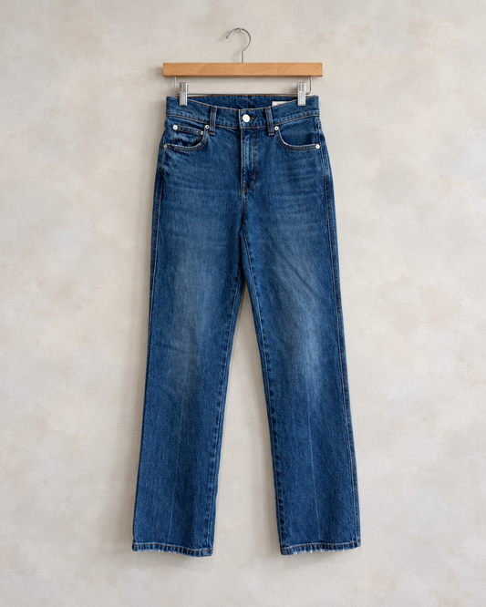 AYR, Straight Leg Denim Jeans, 25 on a wooden hanger