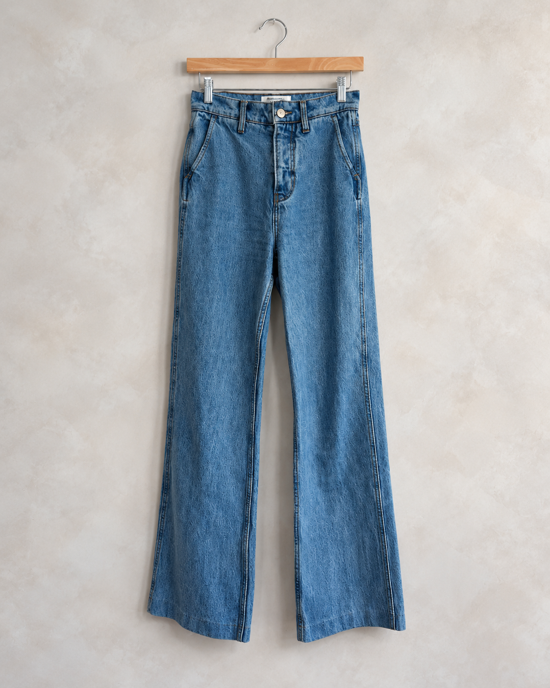 REFORMATION, Light Wash Straight Leg Jeans, 25 on a wooden hanger