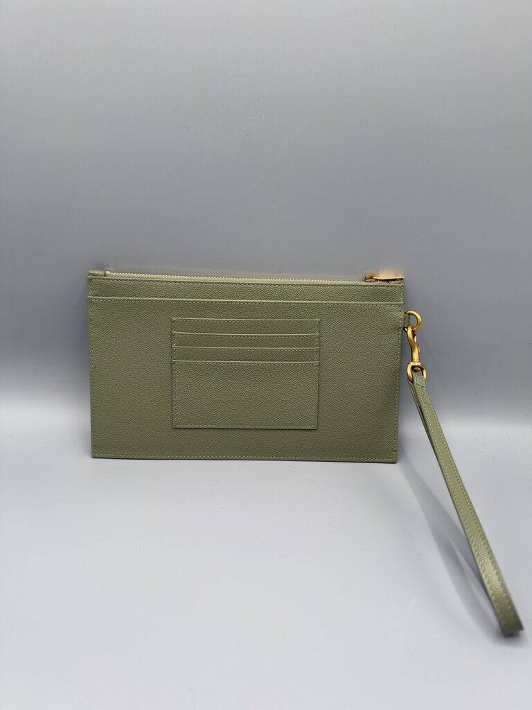 SAINT LAURENT, Monogram Grain de Poudre Pouch, Green