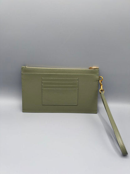 SAINT LAURENT, Monogram Grain de Poudre Pouch, Green