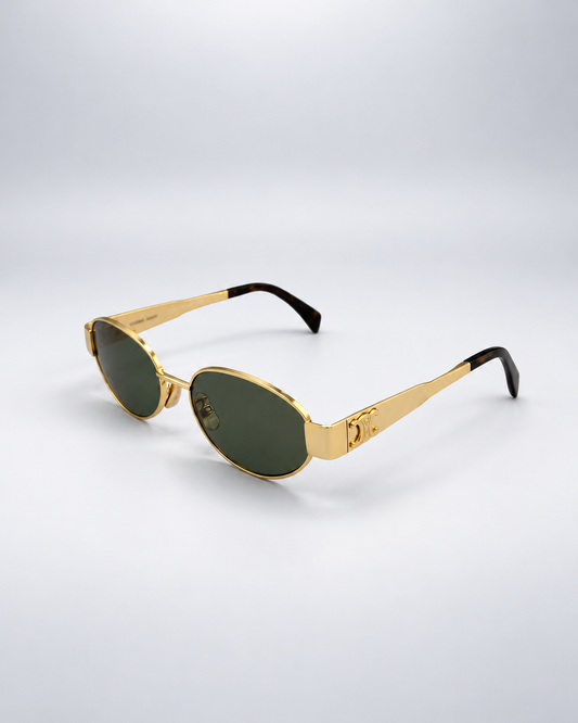 Sunglasses photographed against a soft light gray studio background