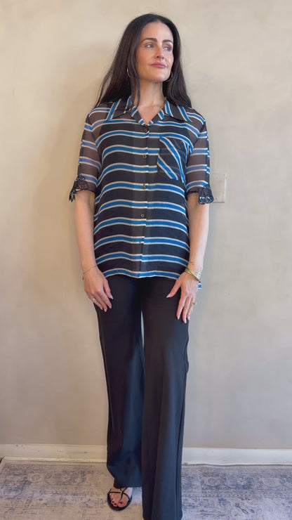 Fendi Stripe Embroidered Collar Shirt