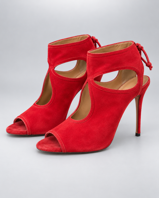 AQUAZZURA Red Suede Heels Size 38.5 — original merchandise photograph